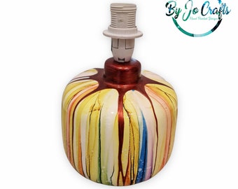 hand painted table lamp, ceramic table lamp, home décor, housewarming gift, house gift, bedside lamp, table lamp, ceramic, deep red, rainbow