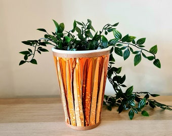 hand painted ceramic plant pot, bright colour, colourful pot, indoor plant pot, housewarming gift, birthday gift, mothers day gift, orange