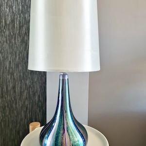Hand Painted Touch Table Lamp: Lilac Teal Dimmable Home Decor