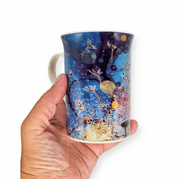 Dandelion Clock Mug, Bone China Mug, New Bone China Mug, Flower Mug, Dandelions, textured mug, Dandelions, make a wish