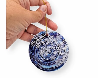 Christmas Ornament, Ceramic Ornaments, Christmas Tree Ornament, Ceramic Round decoration, Christmas Bauble, Christmas Decor, Dark Blue