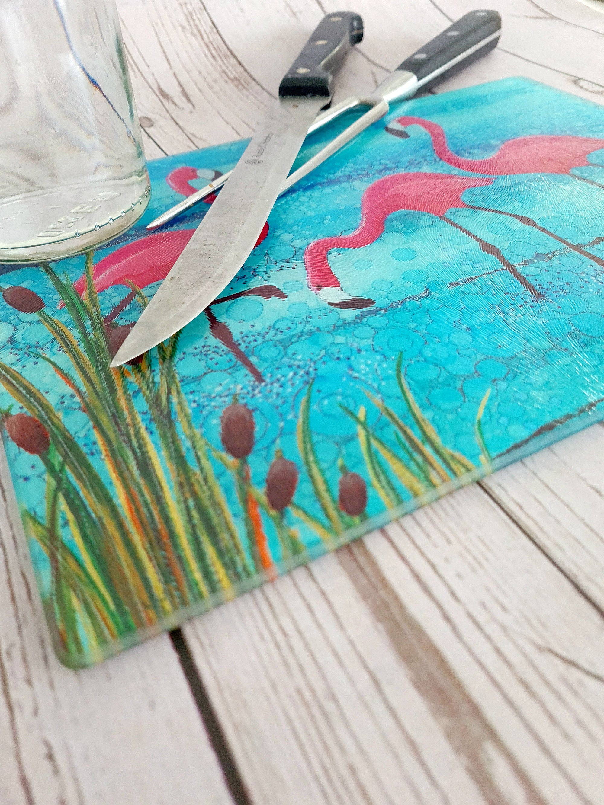 Flamingo Tempered Glass Chopping Board, Glass Placemats, Moonlight Animal, pink flamingo