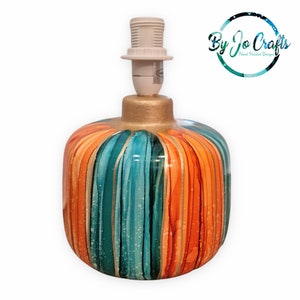 hand painted, Table Lamp, home decor, ceramic, housewarming gift, home decoration, orange, teal, bronze, birthday, unique, burnt orange,