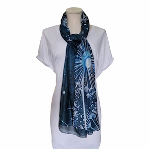 Teal Dandelion Scarf: Lightweight Floral Shawl, Soft Polyester