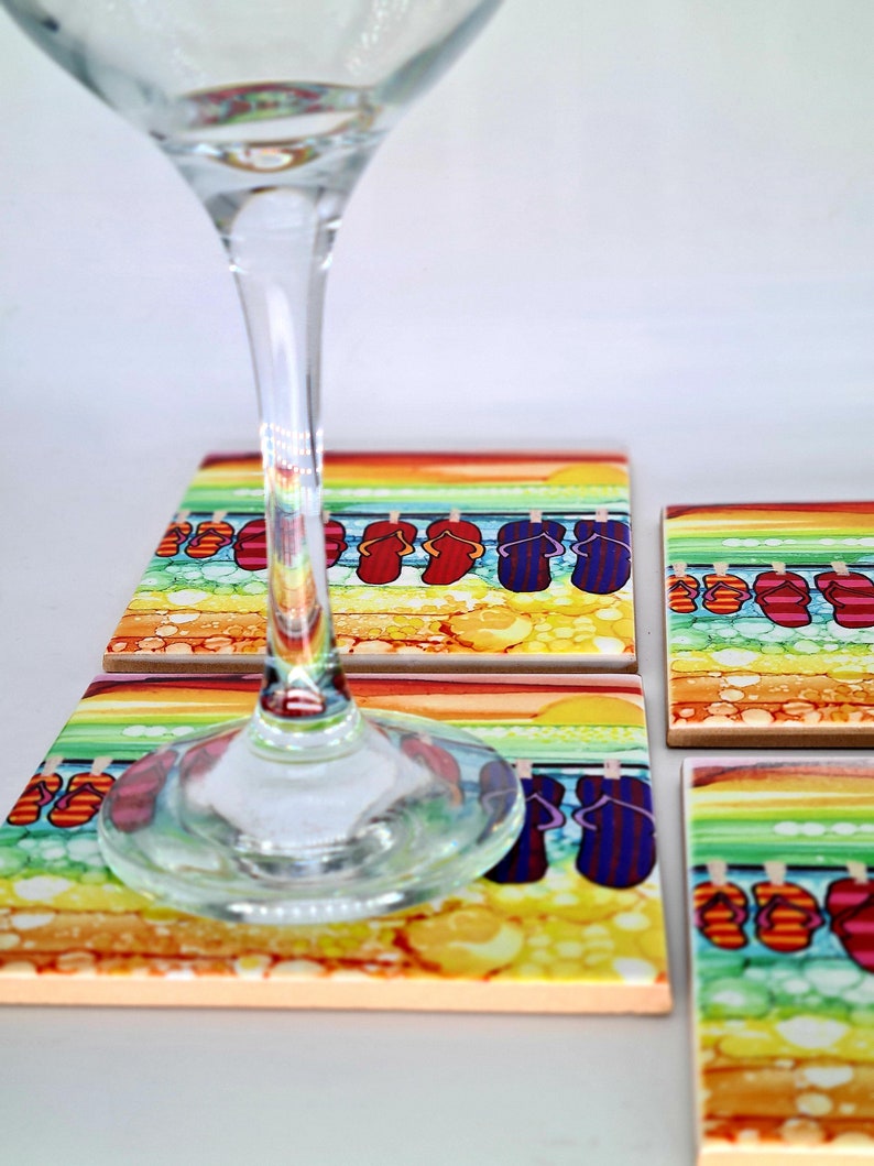 beach decor Ceramic coasters,Set of 4 Coasters,Hand Painted designs,Coffee Tea Coasters,Wine Coasters,Abstract,Housewarming Gift,Home Decor