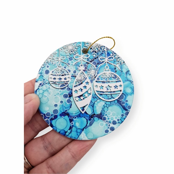 Christmas Ornament, Ceramic Ornaments, Christmas Tree Ornament, Ceramic Round decoration, Christmas Bauble, Hand Painted, Turquoise colour