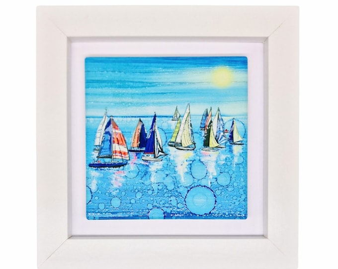 ceramic wall art,small framed wall art,housewarming,birthday gift,home décor,framed picture, regatta sailing, water, sailing, sailing boats