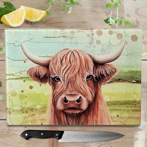 Highland Cow Tempered Glass Chopping Board: Heat Resistant Placemat