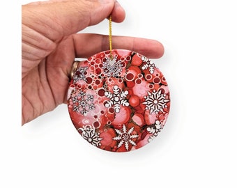 Christmas Ornament, Ceramic Ornaments, Christmas Tree Ornament, Ceramic Round decoration, Christmas Bauble, Christmas Decor, Red decoration