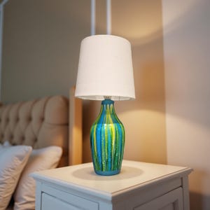 Hand Painted Table Lamp: Turquoise & Green Ceramic Bedside Lamp
