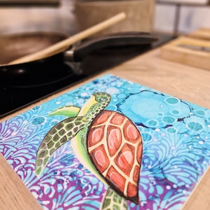 Turtle Square ceramic trivet hot pot stand textured turtle trivet turtle, kitchenware teapot stand turtle trivet