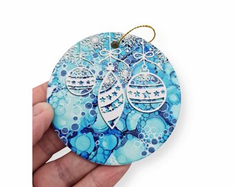 Christmas Ornament, Ceramic Ornaments, Christmas Tree Ornament, Ceramic Round decoration, Christmas Bauble, Christmas, Turquoise colour