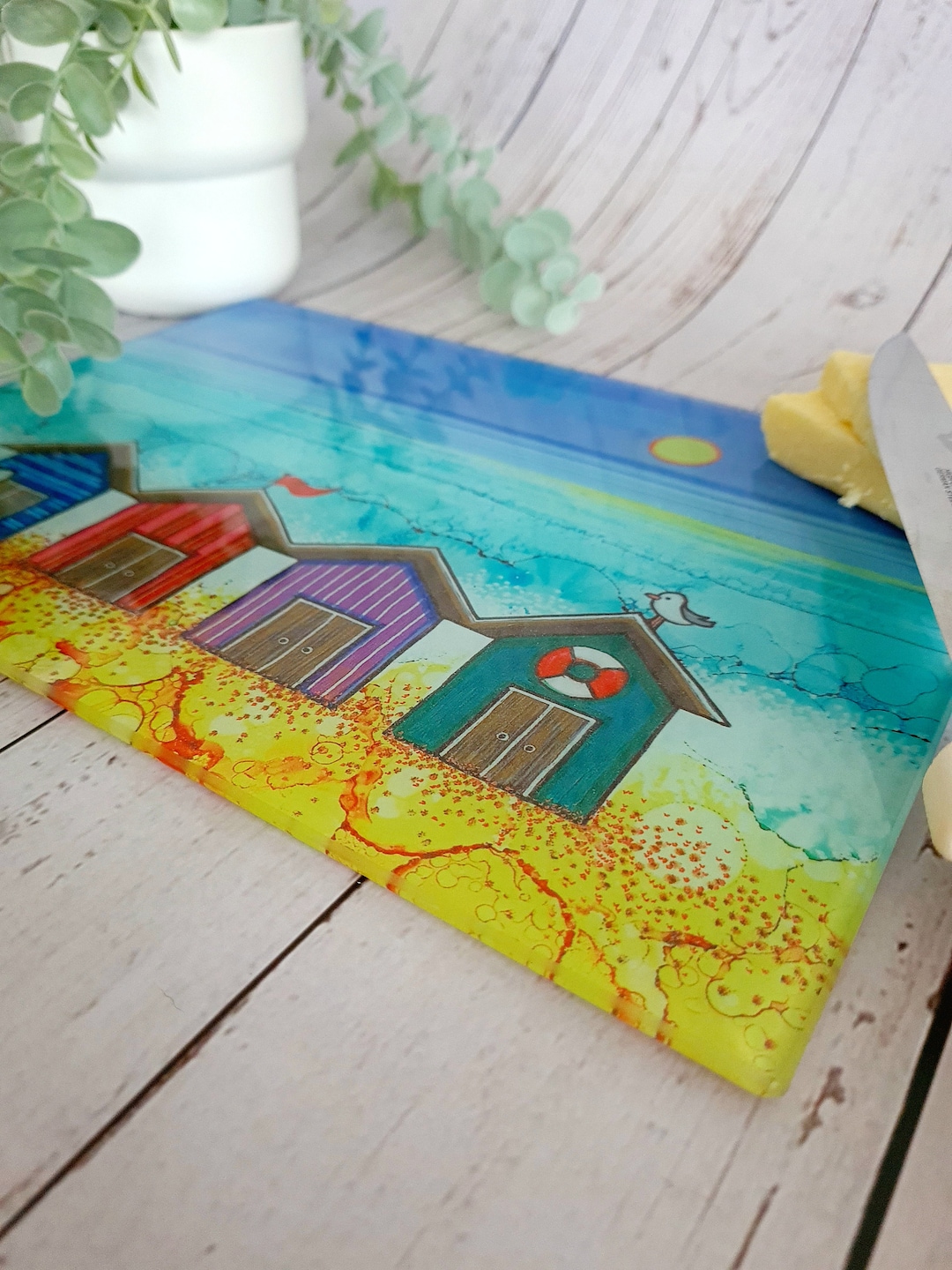 Beach Hut Tempered Glass Chopping Board Glass Placemats Etsy UK