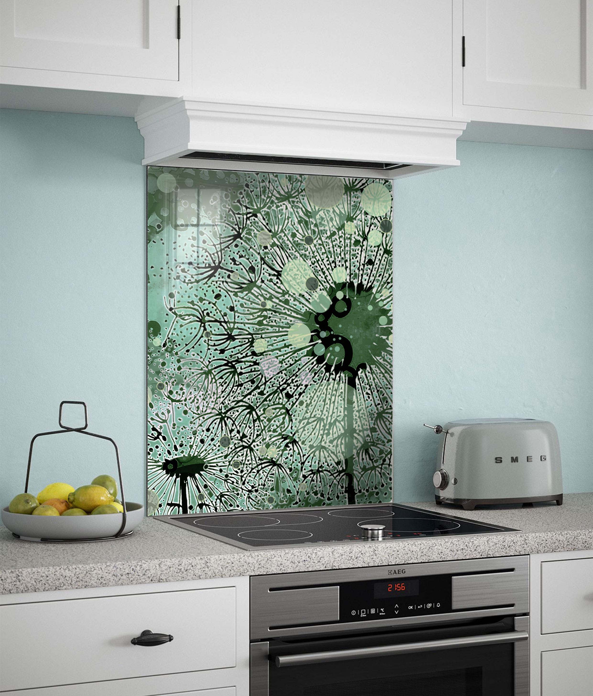 Premier Range Dandelion Print Floral Glass Splashback - 60cm X 75cm, Toughened Glass, Made In UK
