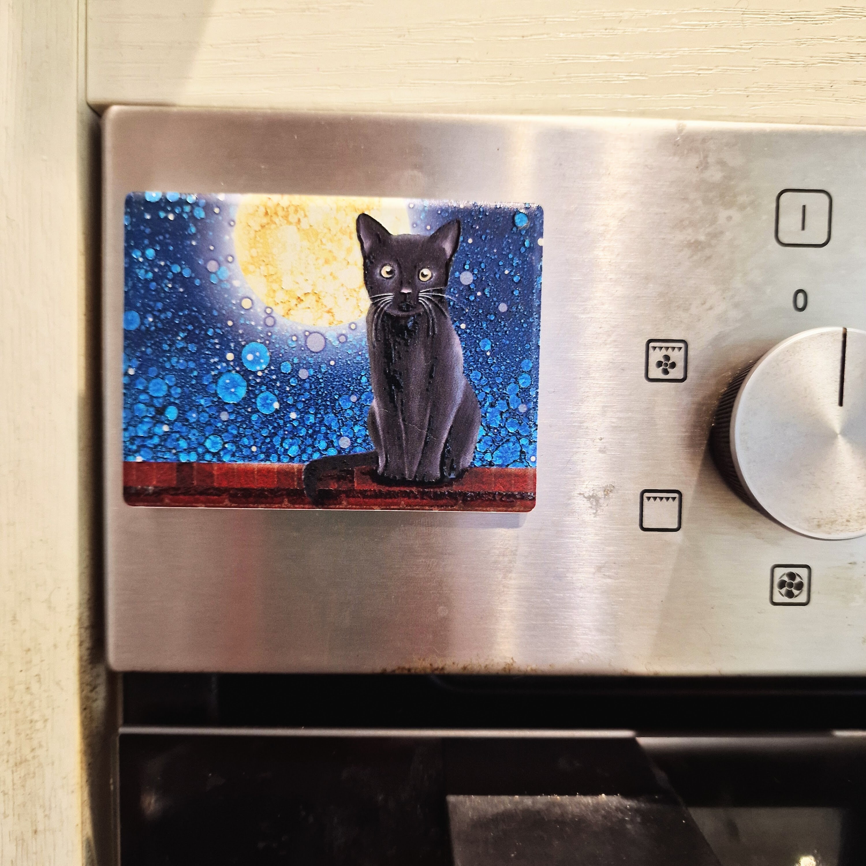 Aimant de réfrigérateur chat en céramique fait main : noir