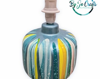 hand painted table Lamp, home decor, ceramic, housewarming gift, turquoise and yellow table lamp, turquoise and silver lamp, unique lamp