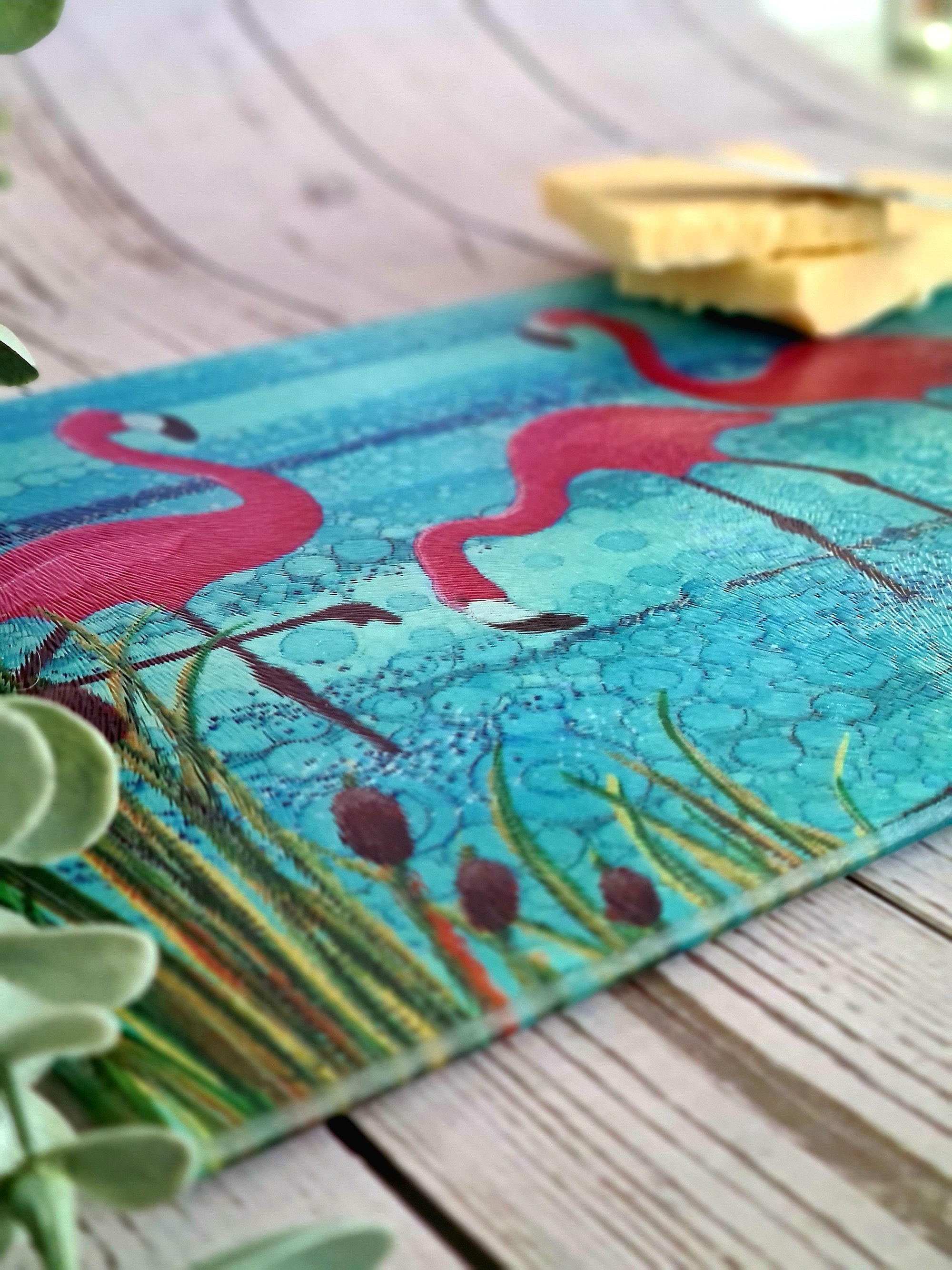 Flamingo Tempered Glass Chopping Board, Glass Placemats, Moonlight Animal, pink flamingo