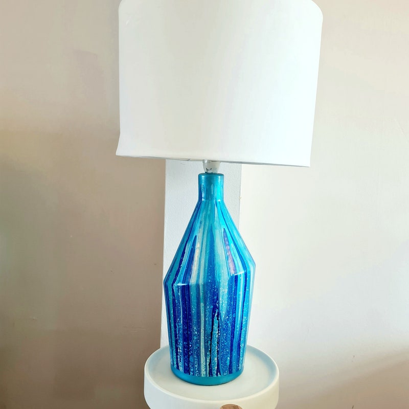 Blue Hand Painted Table Lamp Home Decor Housewarming Gift House Turquoise Blues Teal Lamps Ceramic Bedside Odista Com Blue Hand Painted Table Lamp Home Decor, Home Goods Tall Table Lamps