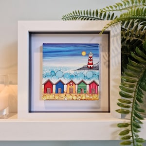 Hand-Painted Beach Huts Mini Framed Art: Coastal Home Decor