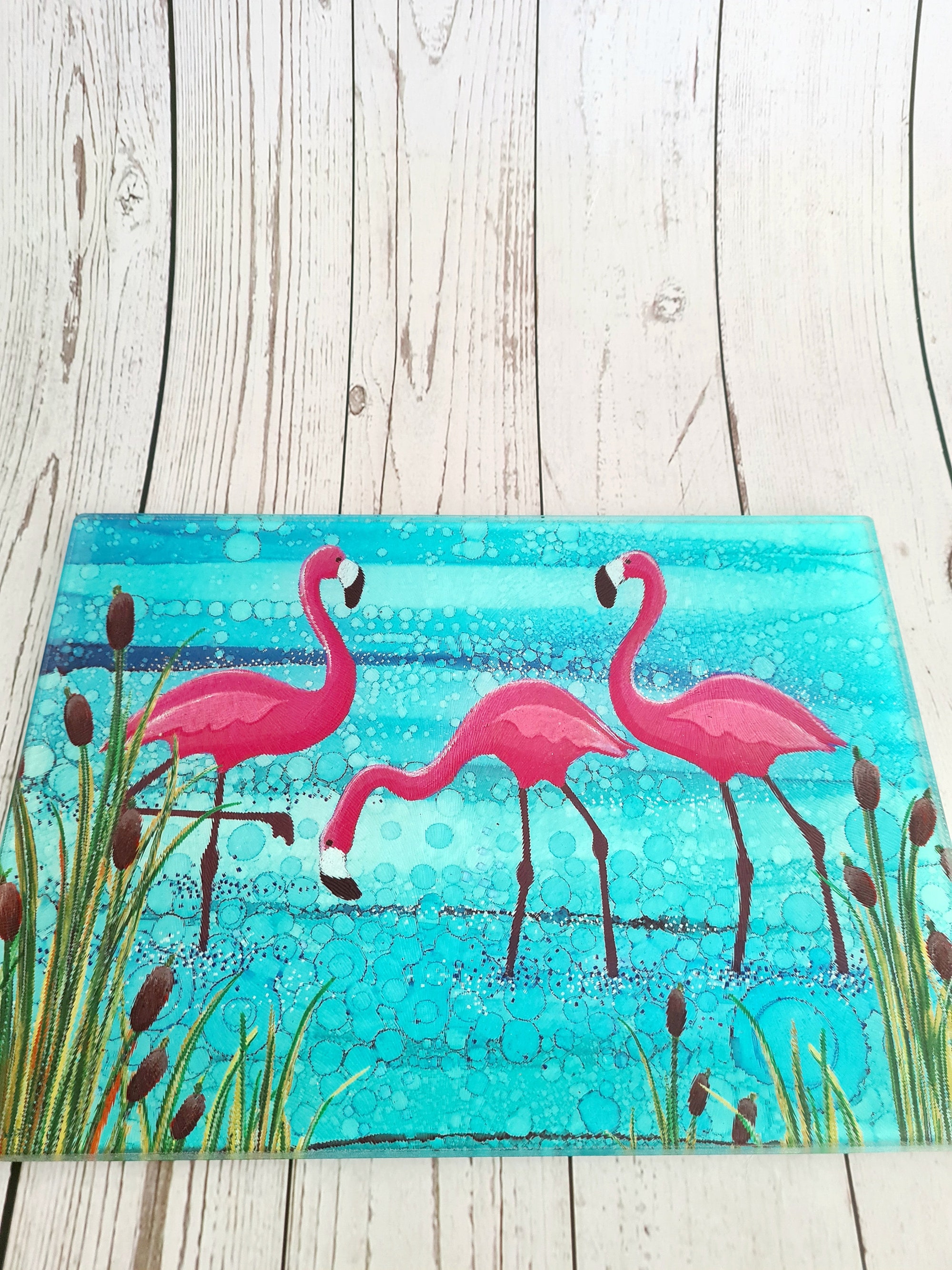 Flamingo Tempered Glass Chopping Board, Glass Placemats, Moonlight Animal, pink flamingo