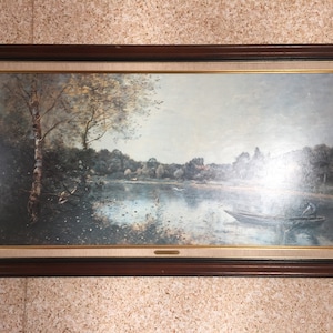 Painting Oleoprint On Canvas Landscape C.COROT 61 x 106 cm Vintage Antique