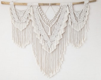 Tapiz grande de macramé, arte de pared tejido bohemio, decoración de algodón hecha a mano, tapiz minimalista para sala de estar, decoración de dormitorio, decoración de pared de entrada