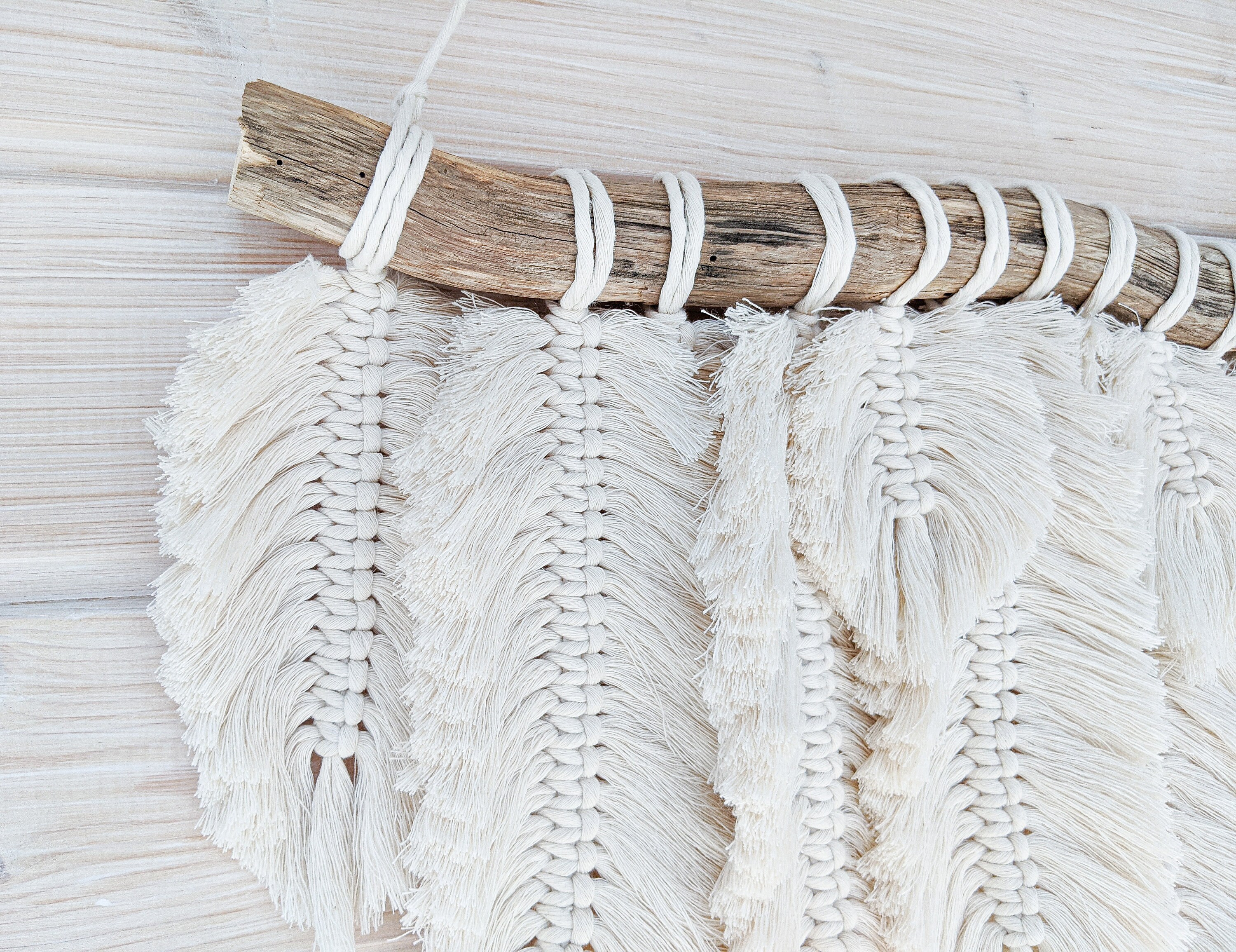 Large white feather macrame wall hanging Colorful leaf wall Etsy