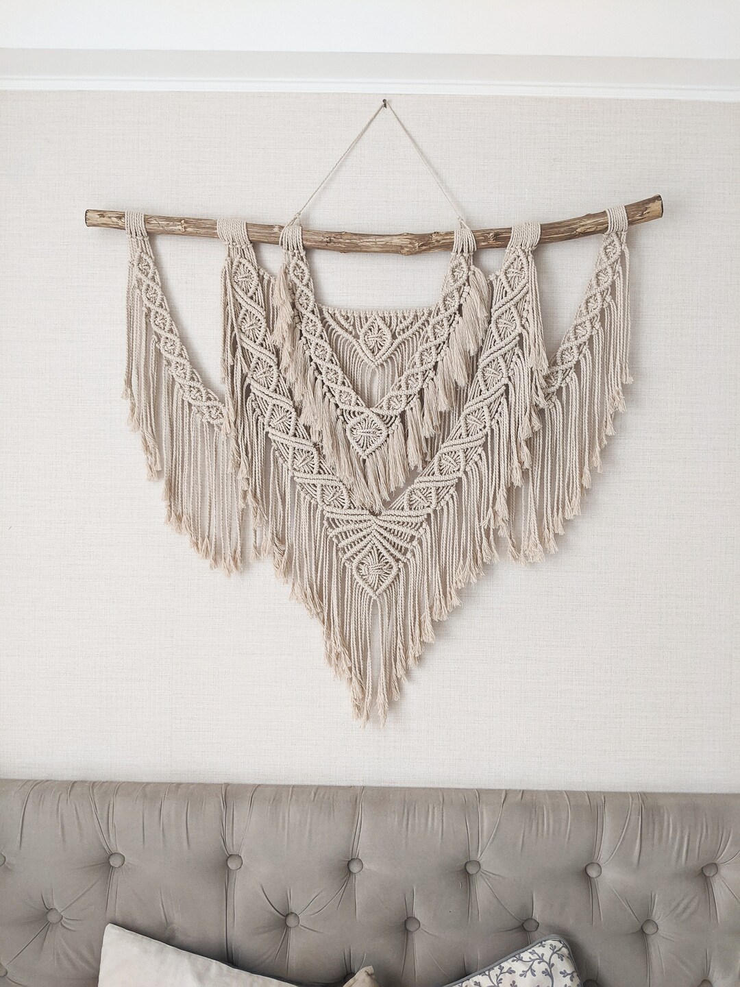 Curated visual reference: Handmade Macrame Wall Hanging Large Boho Cotton Fiber Art Panel Photo Inspiration
