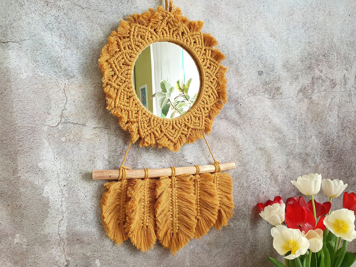 Macrame mirror wall hanging Cotage core decor Teen girl room Etsy