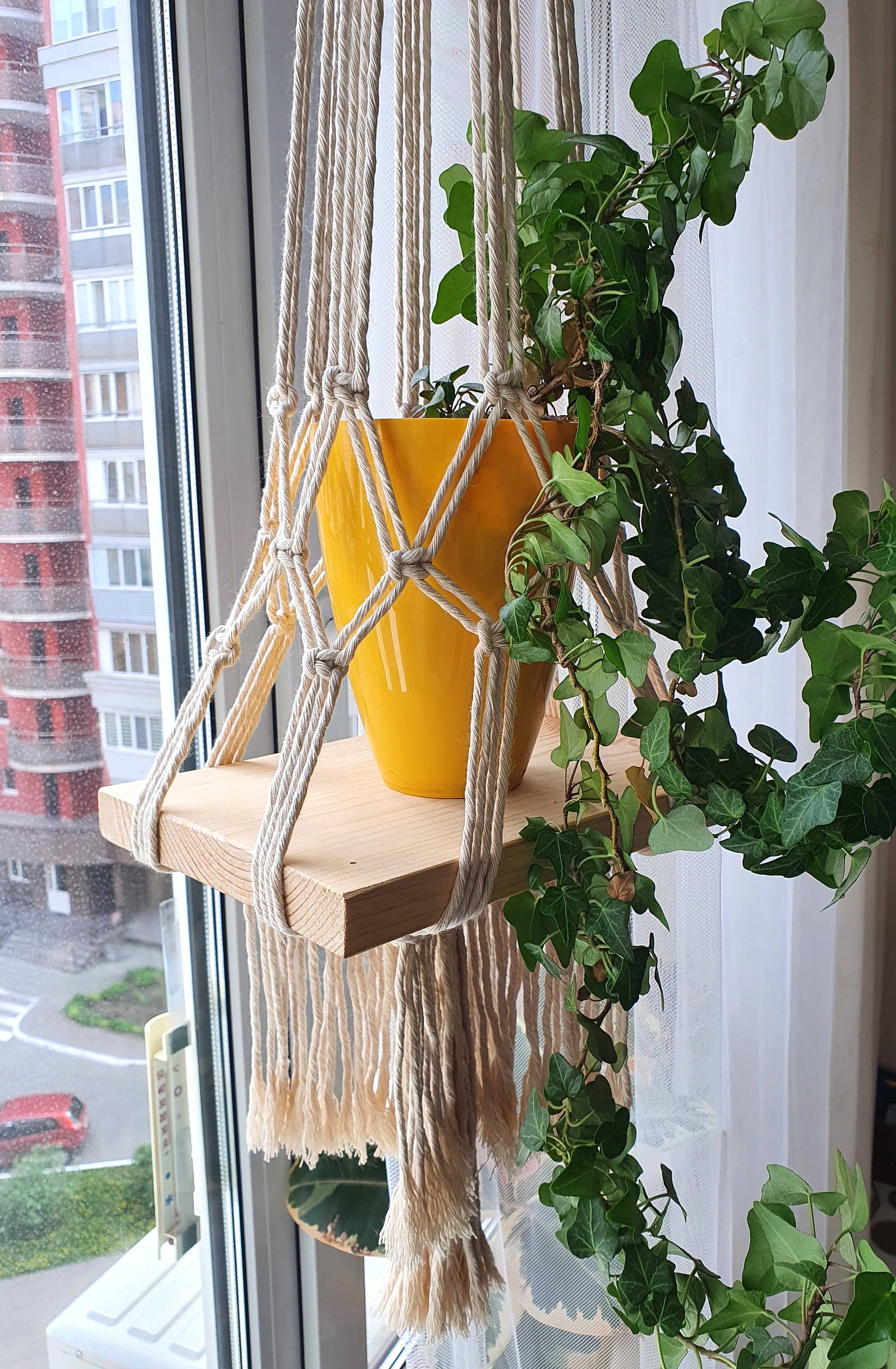 Fenster Pflanzenregal Makramee Hängeregal Holz Fenster Etsy