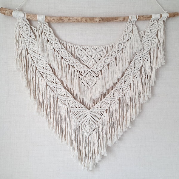 Ivory Macrame Wall Hanging, Handmade Boho Fiber Art in Multiple Sizes, Large Textured Wall Panel, Recycled Cotton Decor for Bedroom