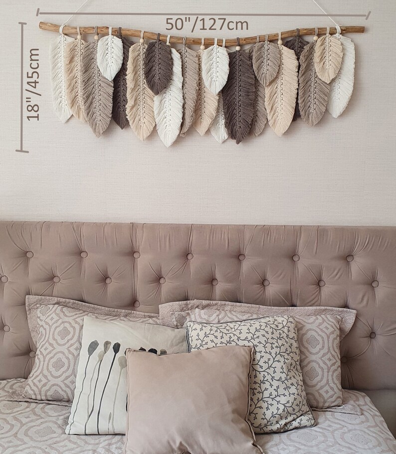 Macrame Leaves Wall Hanging Large Feather Macrame Wall Hanging Etsy