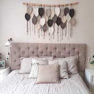 Extra large macrame wall hanging, Woven wall hanging, Bedroom wall decor over the bed boho, King macrame headboard, Macrame leaves