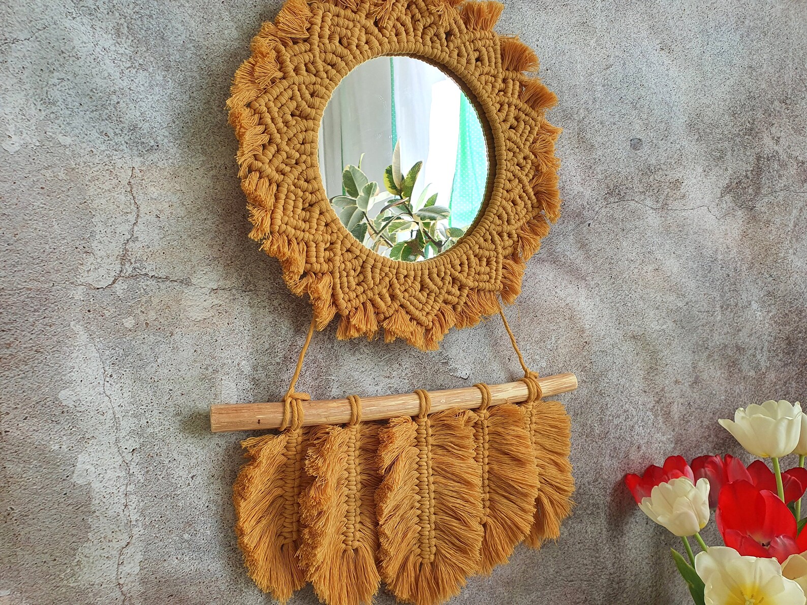 Macrame mirror wall hanging Cotage core decor Teen girl room Etsy