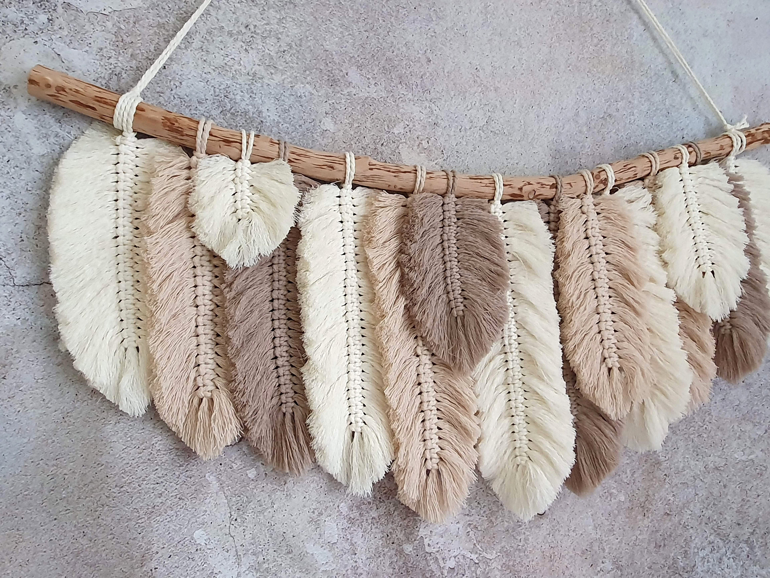 Colorful Feather Macrame Wall Hanging Natural Color Wall Art Etsy