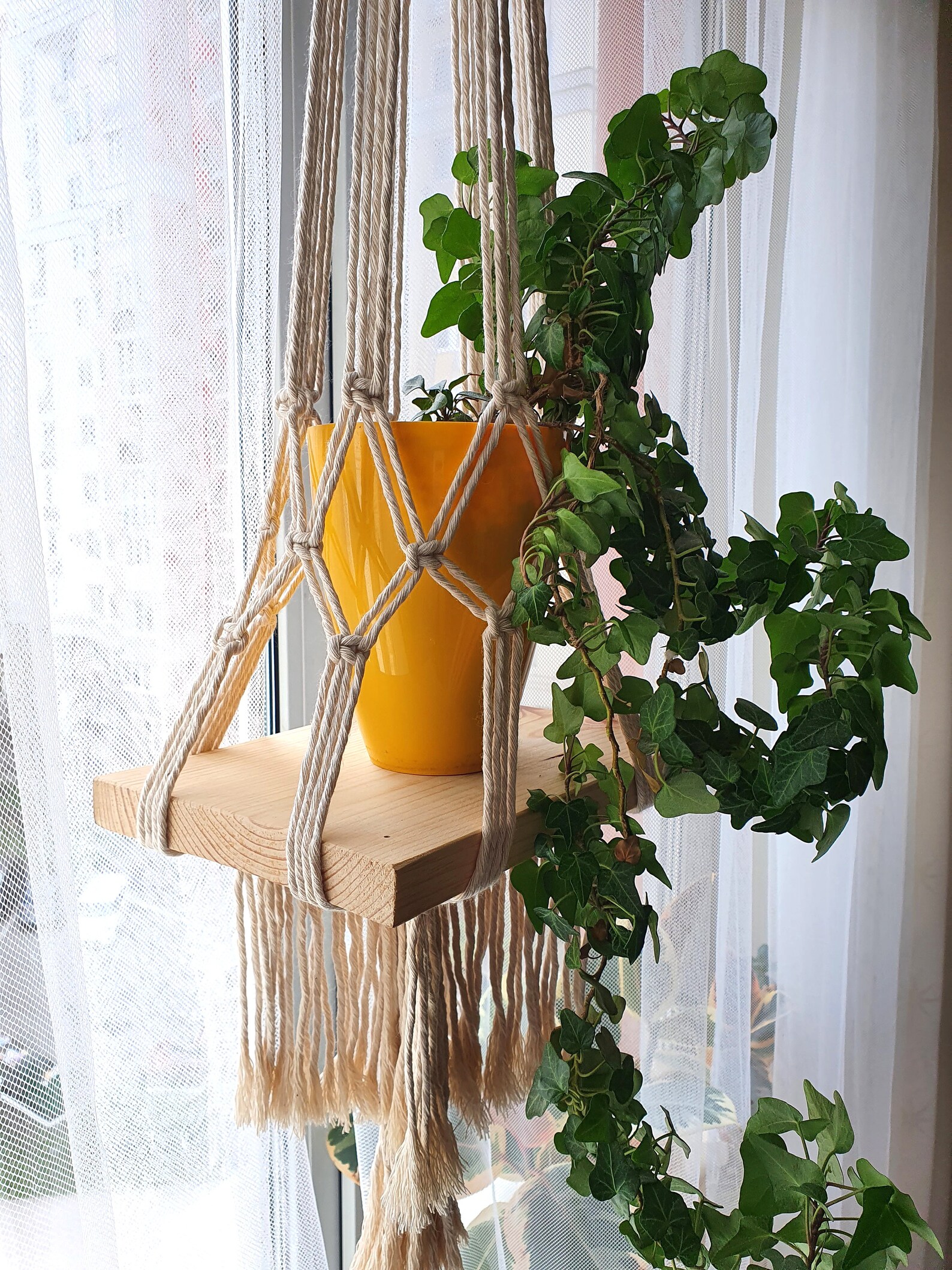 Fenster Pflanzenregal Makramee Hängeregal Holz Fenster Etsy