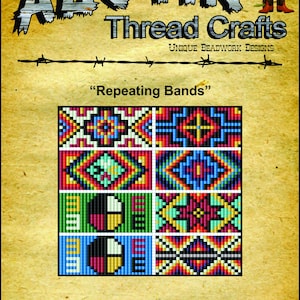 May include: A colorful beadwork pattern design titled "Repeating Bands" by Austin Thread Crafts. The design features six different geometric patterns in red, yellow, blue, green, and black.