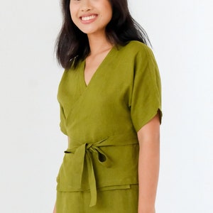 Linen top/ Linen wrap top/ Linen wrap blouse/ Linen kimono top/ Linen blouse/ Wrapped blouse
