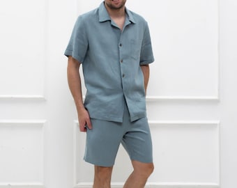 Mens linen pyjama shorts clearance