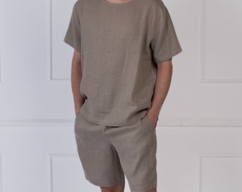 Linen pajama SET for men/ Shorts and short sleeve top/ Linen pjs / Simple nightwear for men /Flax pyjama set/ Shorts LYNX and top ORION