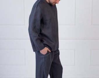 Linen pajama SET for men/ Linen pyjama set for men / Simple nightwear for men / Linen pjs / Linen top CORVUS and linen pants SCUTUM