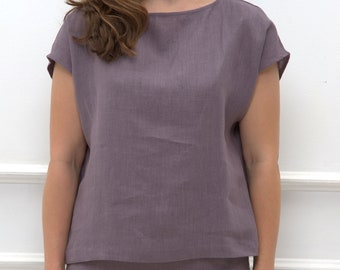 Linen Top: Sleeveless Blouse with Boat Neck