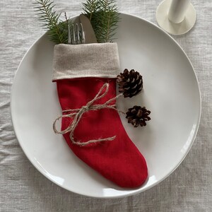 Christmas stocking cutlery holders / Cutlery holders / Christmas stocking / Linen Christmas stocking / Linen stocking / Double layer holders Red