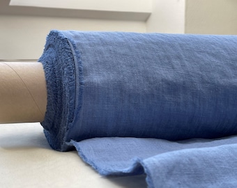 Blue Linen Fabric: Stonewashed Medium Weight, Oeko Tex Certified