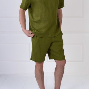 Linen Pajama Set for Men: Short Sleeve Top & Shorts imagem 5
