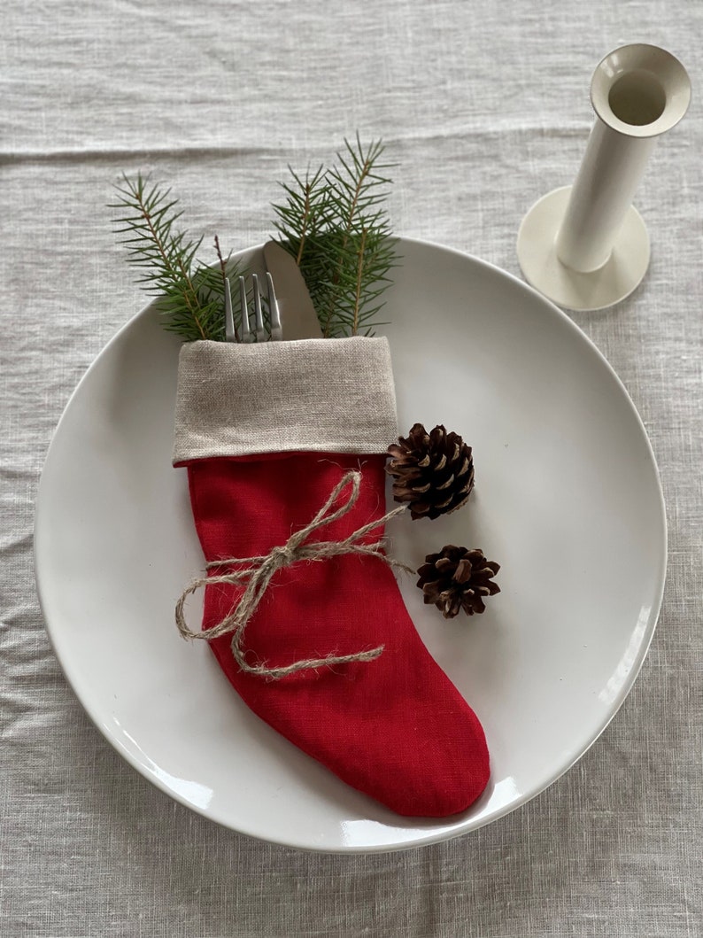 Christmas stocking cutlery holders / Cutlery holders / Christmas stocking / Linen Christmas stocking / Linen stocking / Double layer holders Red