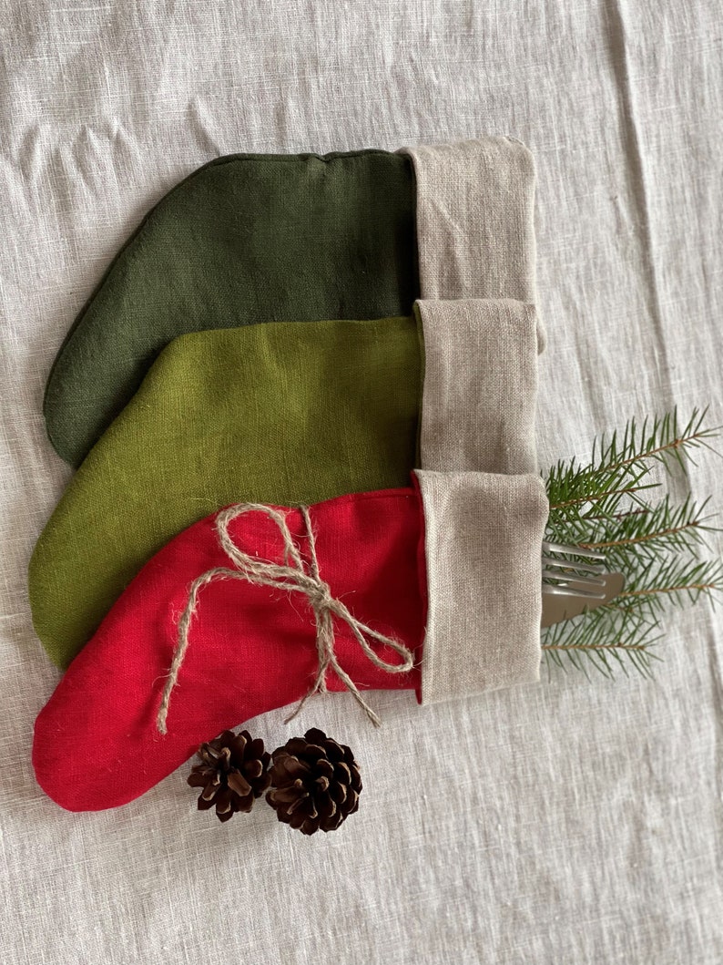 Christmas stocking cutlery holders / Cutlery holders / Christmas stocking / Linen Christmas stocking / Linen stocking / Double layer holders image 4