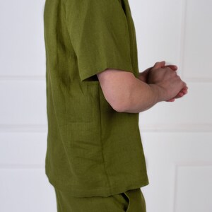 Linen Pajama Set for Men: Short Sleeve Top & Shorts imagem 3