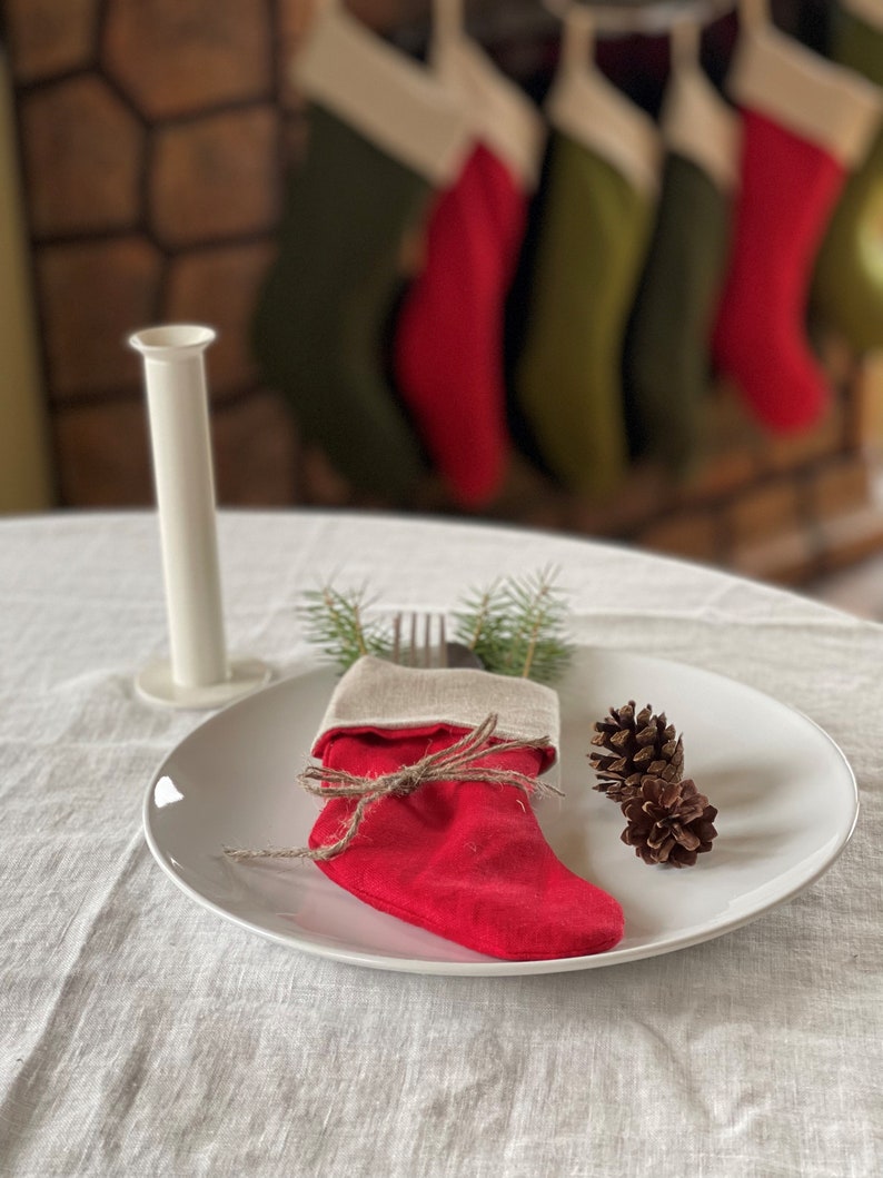 Christmas stocking cutlery holders / Cutlery holders / Christmas stocking / Linen Christmas stocking / Linen stocking / Double layer holders image 5