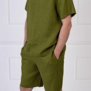 Linen Pajama Set for Men: Short Sleeve Top & Shorts imagem 2